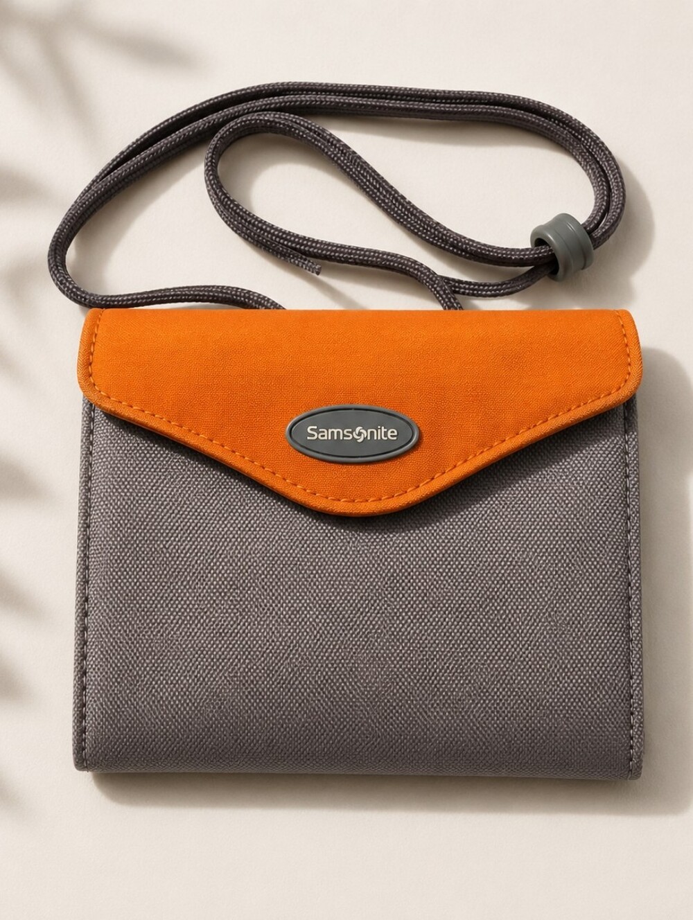 Vintage Samsonite Travel Pouch Crossbody Neck Wallet Gray Orange‎